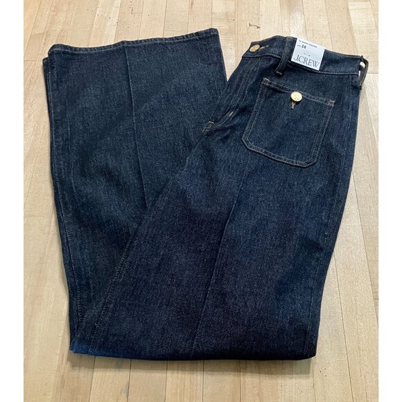 J.Crew Womens '96 Dark Denim Sailor Wide Leg Trouser Jeans Size 28 Blue AN NWT - Picture 3 of 12